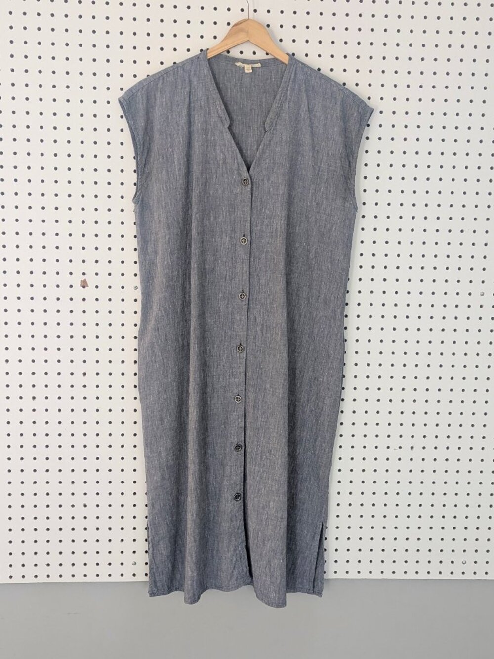 Eileen Fisher Linen Cap-Sleeve Button-Front Midi Dress - Size Small